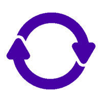 Lila Kreissymbol mit zwei Pfeilen, die eine kontinuierliche Schleife bilden. Steht fuer den Zustellservice